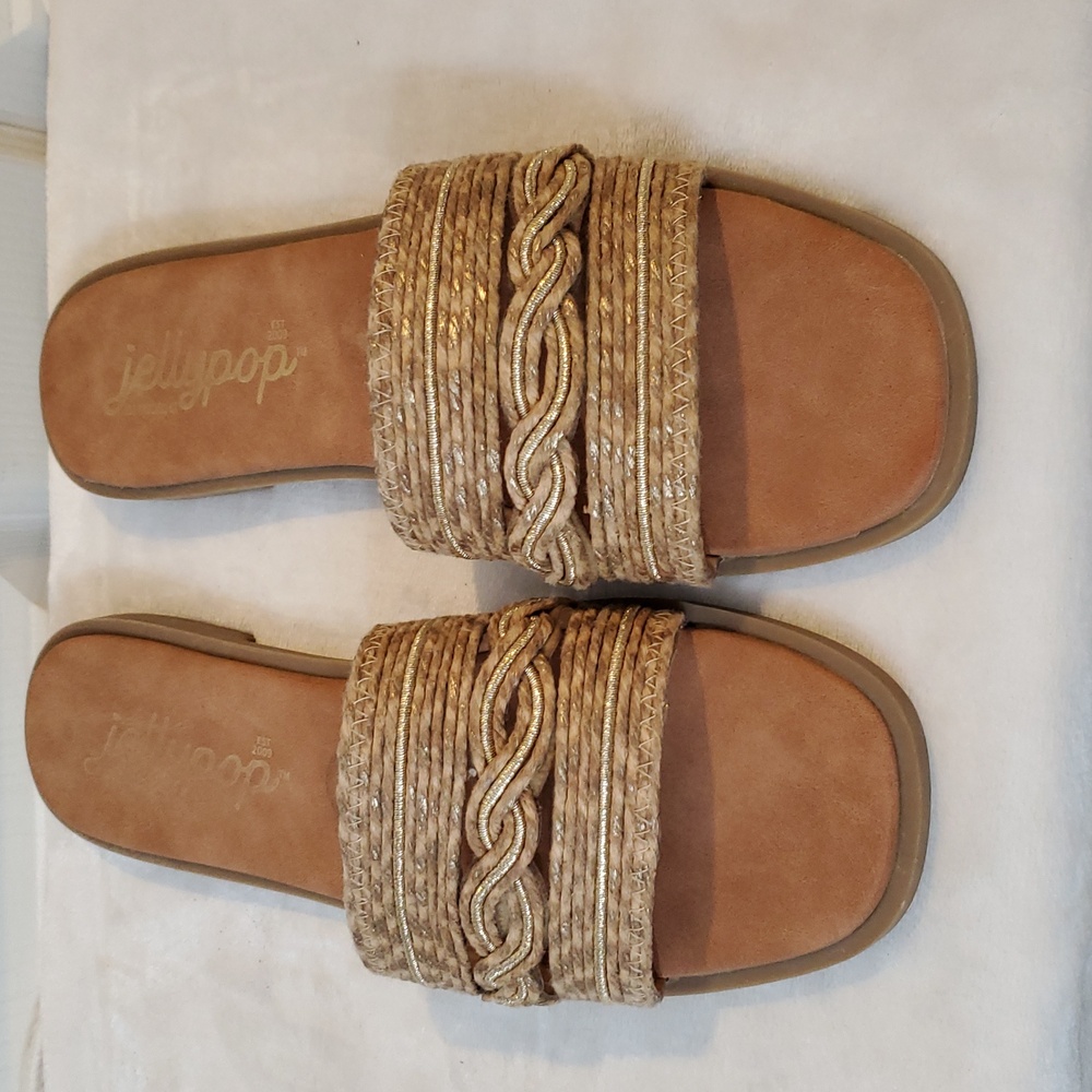 Jellypop Tan Woven Slide Sandals - Picture 2 of 5